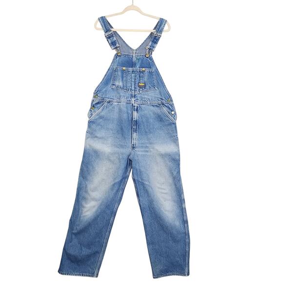 Oshkosh B'Gosh Mens Vintage Denim Bib Overalls Size 40X30 Blue Jean Destroyed - Picture 1 of 16